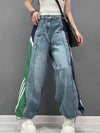High Waisted Loose Buttoned Contrast Color Fringed Split-Joint Jean Pants Bottoms Trousers main image 0
