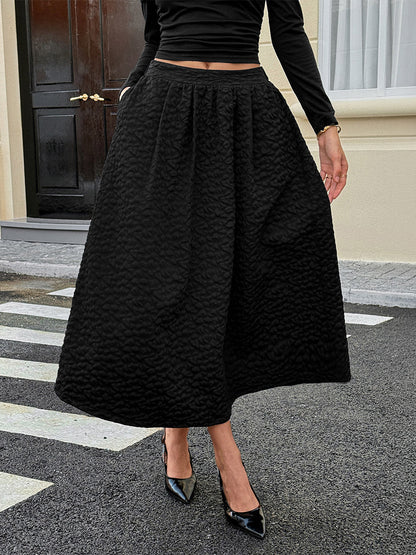 A-Line High Waisted Jacquard Pleated Solid Color Skirts Bottoms