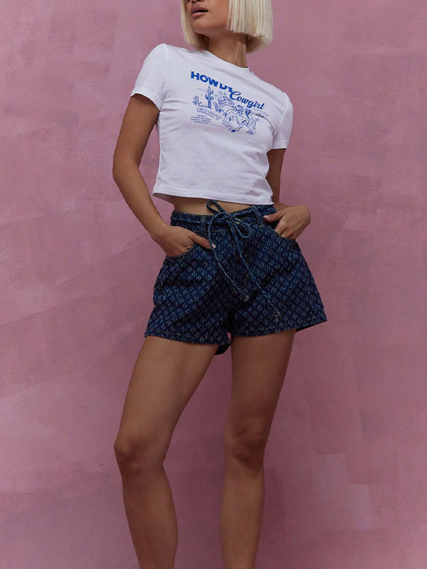 Wide Leg Split-Joint Tied Waist Denim Shorts