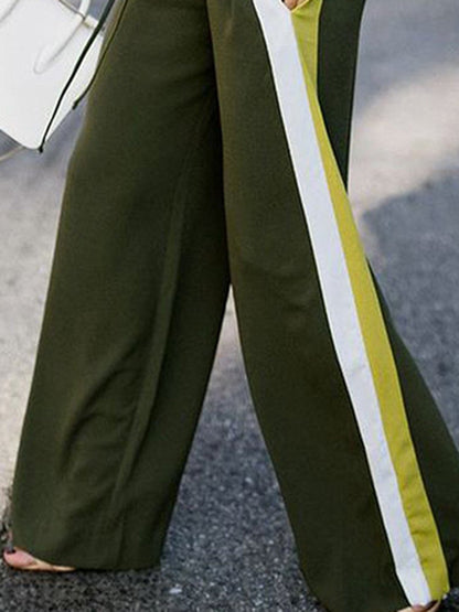 Loose Wide Leg Contrast Color Drawstring Elasticity Split-Joint Pants Trousers