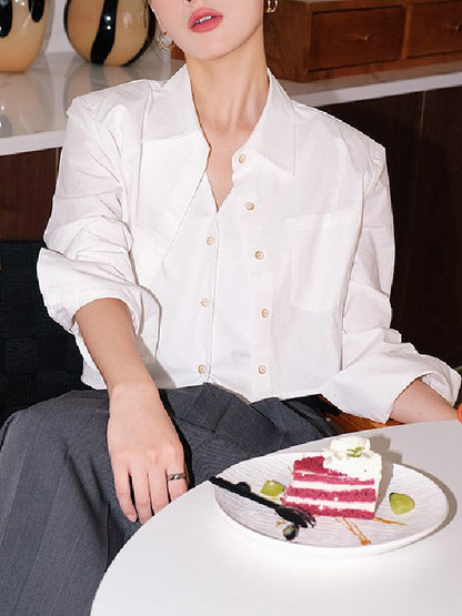 Lapel False Two Buttoned Pockets Solid Color Inner Shirts   Outerwear Blouses&Shirts Tops