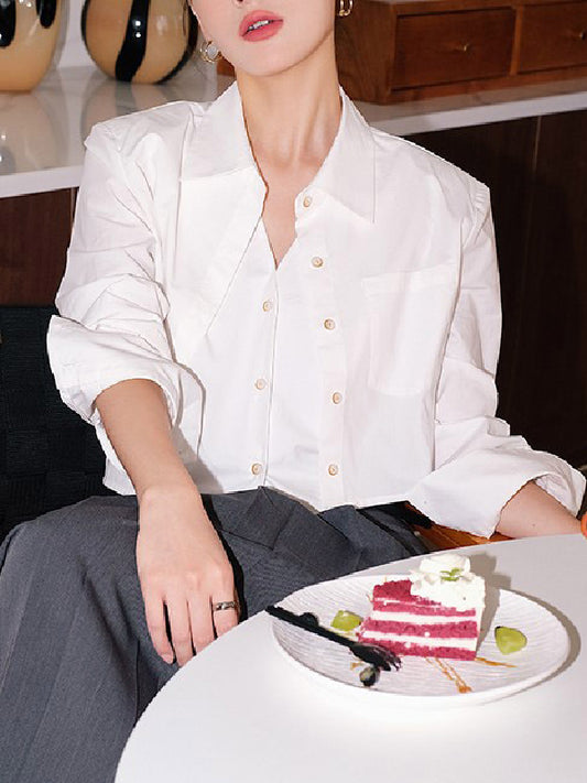Lapel False Two Buttoned Pockets Solid Color Inner Shirts   Outerwear Blouses&Shirts Tops