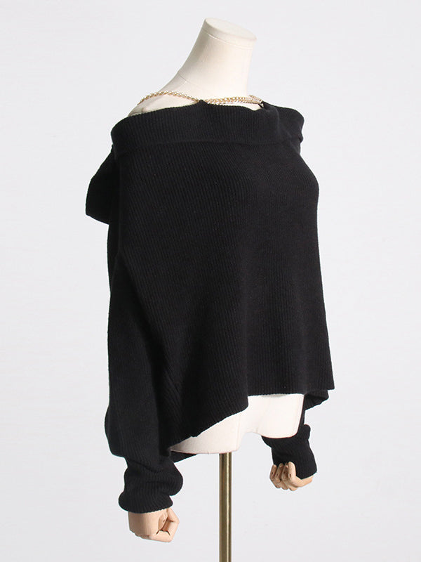 Long Sleeves Loose Chains Heaps Collar Knitwear Pullovers Sweater Tops