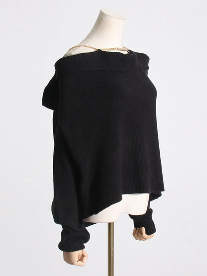 Long Sleeves Loose Chains Heaps Collar Knitwear Pullovers Sweater Tops