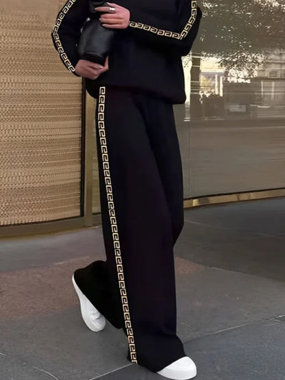 Loose Printed Solid Color Casual Pants Bottoms Trousers