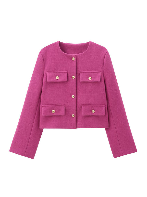 Long Sleeves Loose Buttoned Split-Joint Round-Neck Outerwear