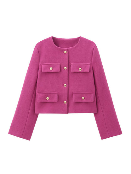 Long Sleeves Loose Buttoned Split-Joint Round-Neck Outerwear