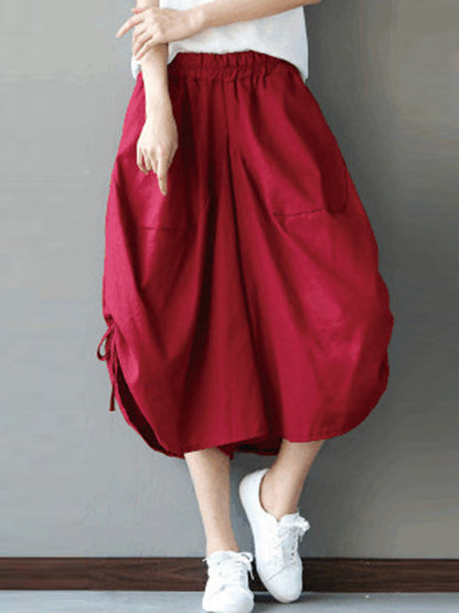 High Waisted Loose Drawstring Elasticity Solid Color Split-Joint Cropped Trousers Pants