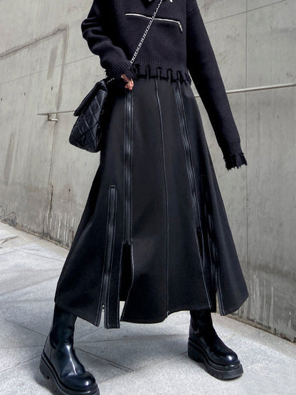 A-Line Irregularity Solid Color Split-Joint Split-Side Zipper Skirts Bottoms