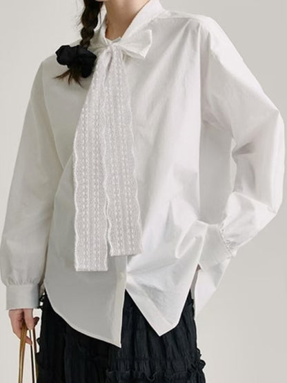 Long Sleeves Buttoned Solid Color Lace Collar Blouses&Shirts Tops