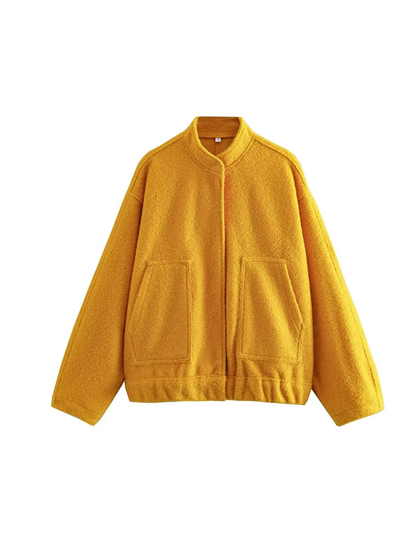 Long Sleeves Loose Split-Joint Round-Neck Outerwear