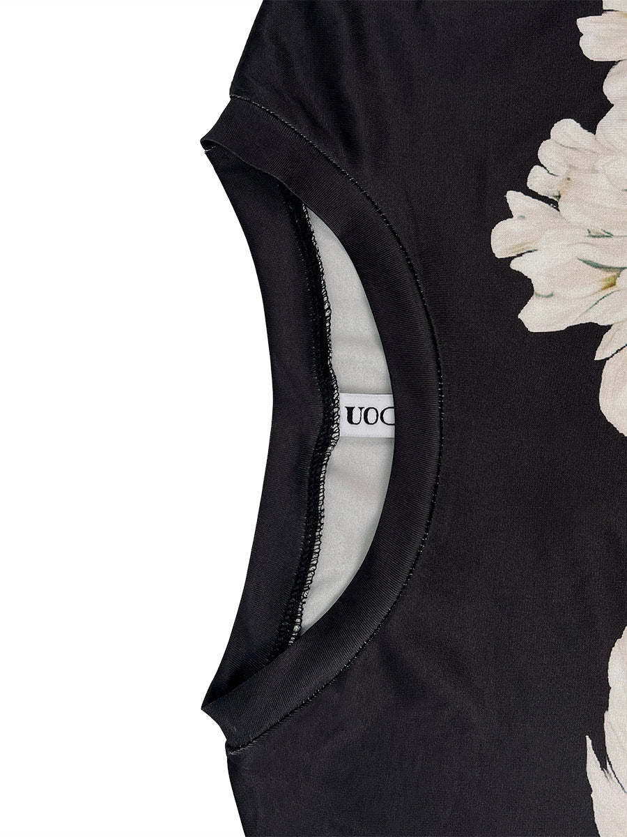 Short Sleeves Contrast Color Flower Print Round-Neck T-Shirts Tops