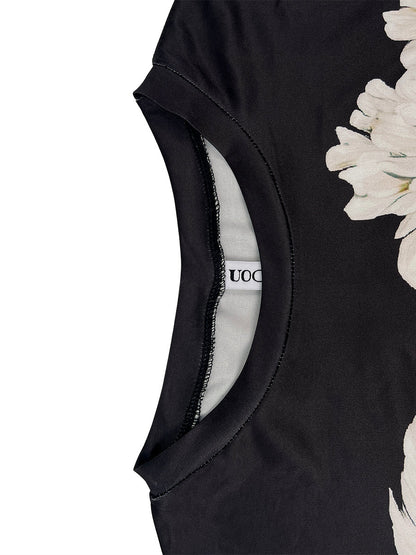 Short Sleeves Contrast Color Flower Print Round-Neck T-Shirts Tops