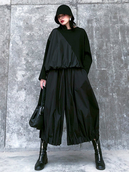 Stylish Black Solid Color High Waisted Wide Leg Pants