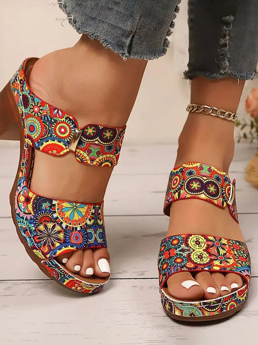 Contrast Color Round-Toe Sandals