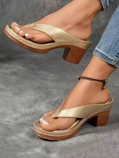 Square Heel Open Toe Flip Flops Sandals