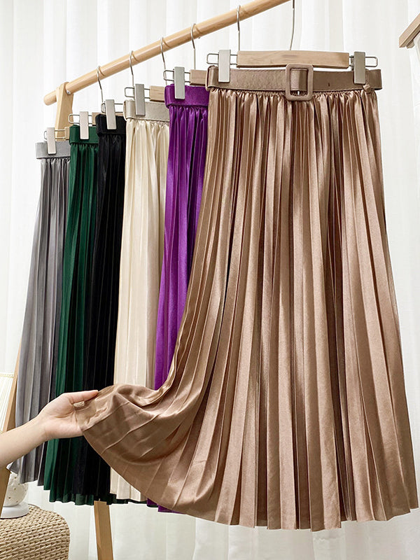 Loose Pleated Solid Color Skirts Bottoms