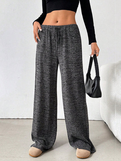 Elasticated Waist High Waisted Contrast Color Drawstring Split-Joint Striped Pants