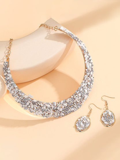 Irregularity Geometric Rhine Stones Shiny Earrings Accessories Necklaces Accessories Sets