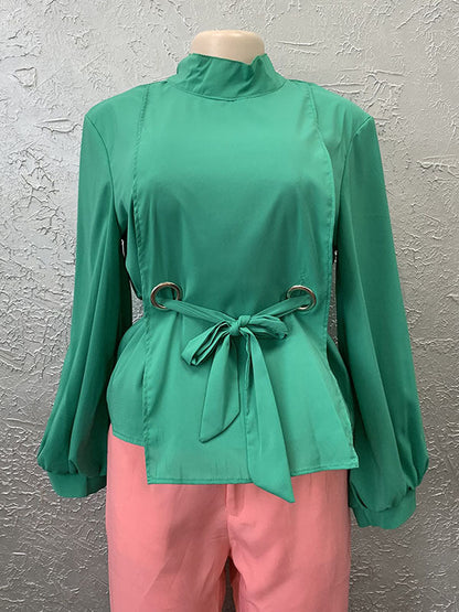 Loose Wrap Bandage Hollow Solid Color Split-Joint Blouses&Shirts Tops