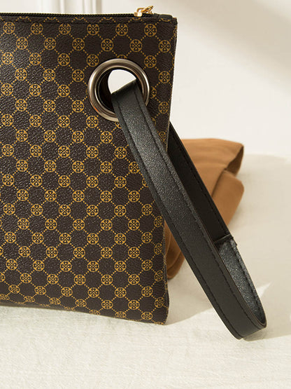 Crocodile Texture Geometric Print Zipper Handbag