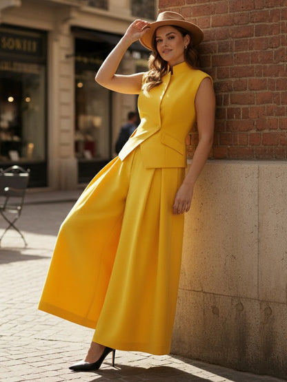 High Waisted Loose Pleated Solid Color Split-Joint Pants