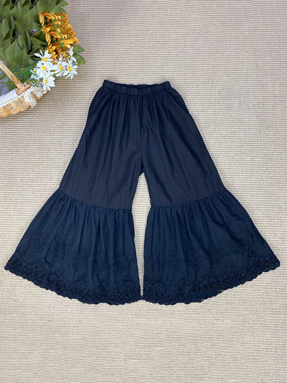 Vintage Loose Embroidered High Waisted Wide Leg Flared Pants