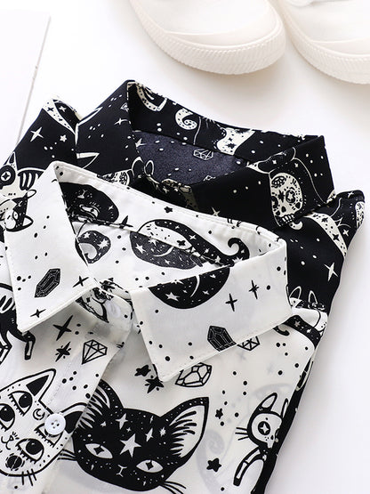 Long Sleeves Loose Animal Printed Buttoned Lapel Blouses&Shirts Tops
