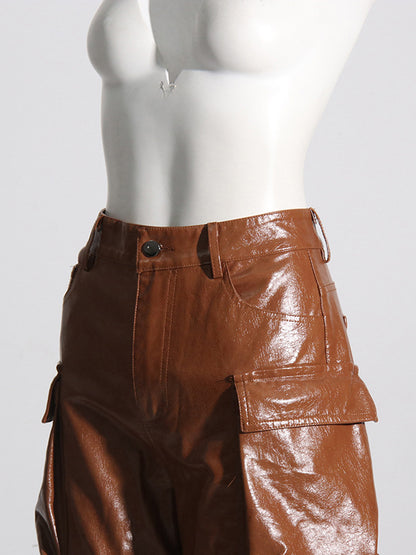 Loose Pockets Solid Color Pants Trousers