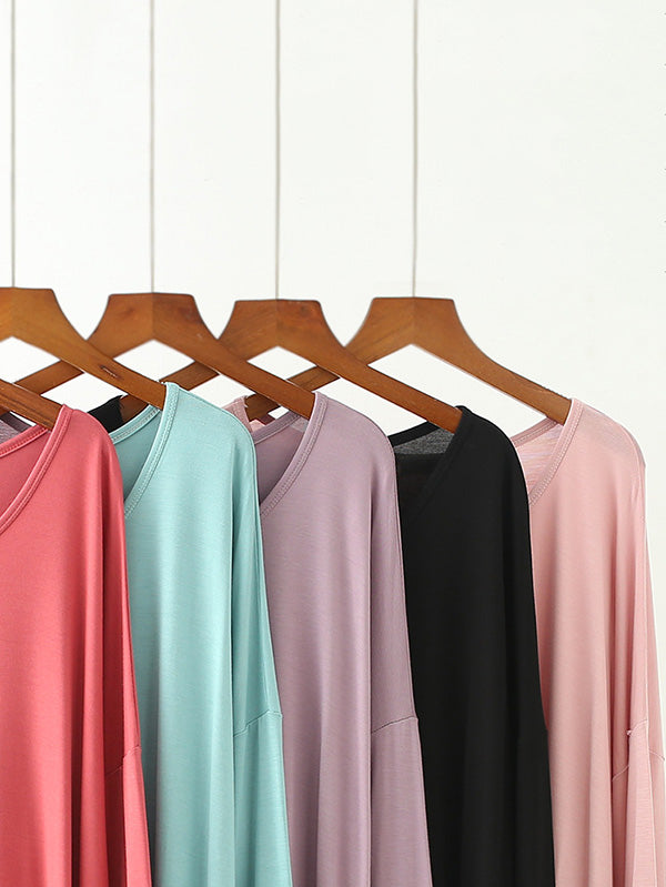 Solid Color Modal Plus Size High-Low Long Sleeve Pajamas Dress