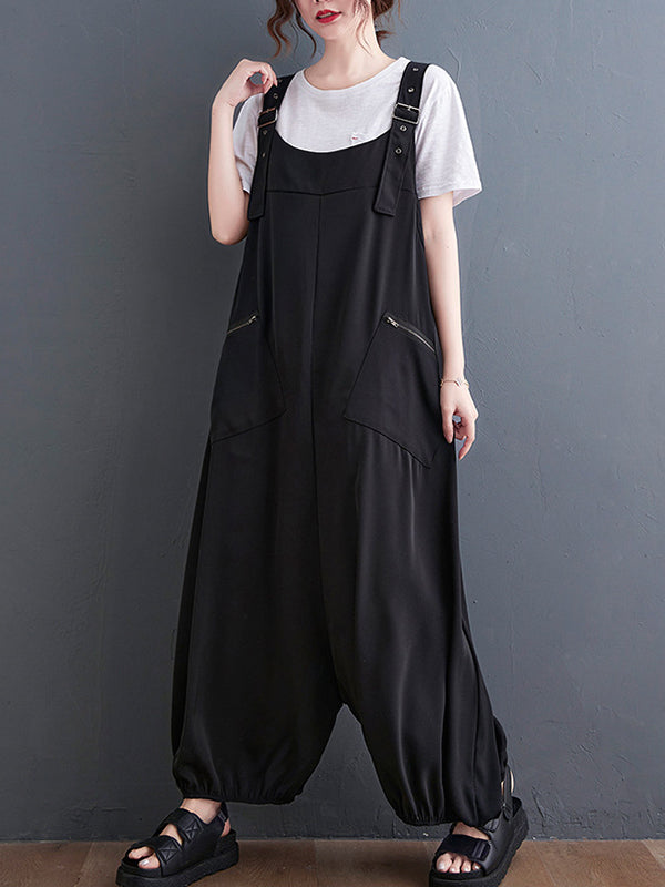 Loose Oversize Solid Color Zipper Jumpsuits Bottoms