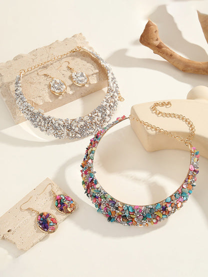 Irregularity Geometric Rhine Stones Shiny Earrings Accessories Necklaces Accessories Sets