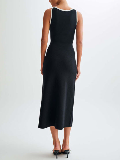 Solid Color Buttoned Sleeveless Bodycon Round-neck Midi Dresses