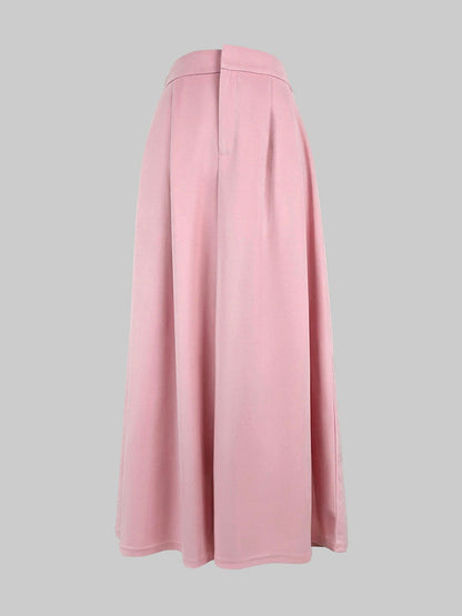 High Waisted Elasticity Pleated Pockets Solid Color Skirts Bottoms