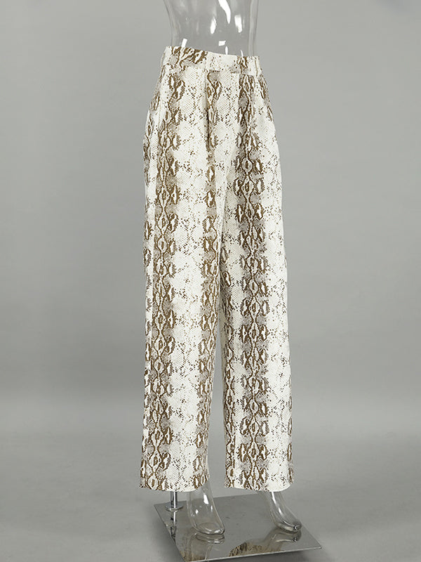 High Waisted Loose Elasticity Pockets Snakeskin Printed Pants Trousers