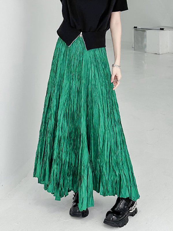 A-Line Irregular Clipping High-Waisted Pleated Solid Color Skirts