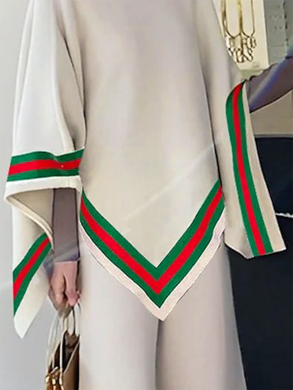 Irregular Clipping Loose Asymmetric Striped High Neck Sweater Tops