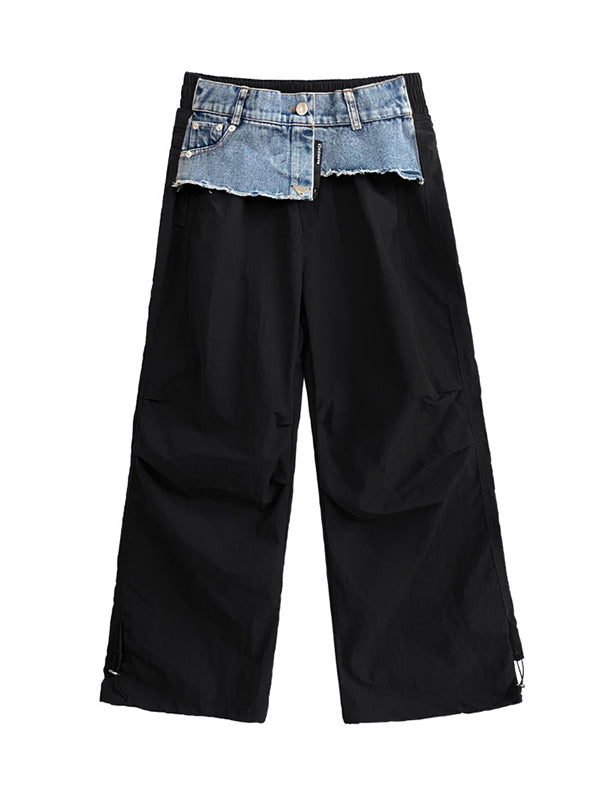 Loose Wide Leg Drawstring Elasticity Split-Joint Cargo Pants Trousers
