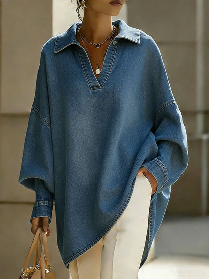 Long Sleeves Loose Buttoned Solid Color Lapel Blouses&Shirts Tops