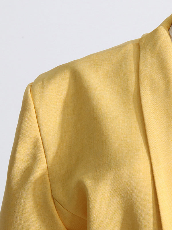 Long Sleeves Loose Asymmetric Buttoned Hollow Solid Color Tied Asymmetric Collar Blazer