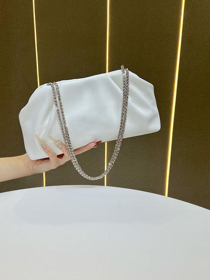 Chains Pleated Solid Color Zipper Evening Bags & Clutches Shoulder Bags