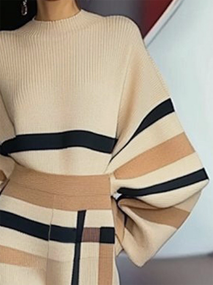 Loose Striped Round-Neck Pullovers Sweater Tops