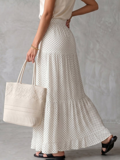 A-Line High Waisted Contrast Color Pleated Polka Dot Skirts Bottoms