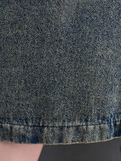 Artistic Retro Denim Long Sleeves Loose Tied Split-Joint Trench Outerwear