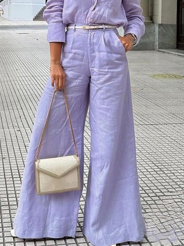 Solid Color Split-Joint Wide Leg Pants Trousers