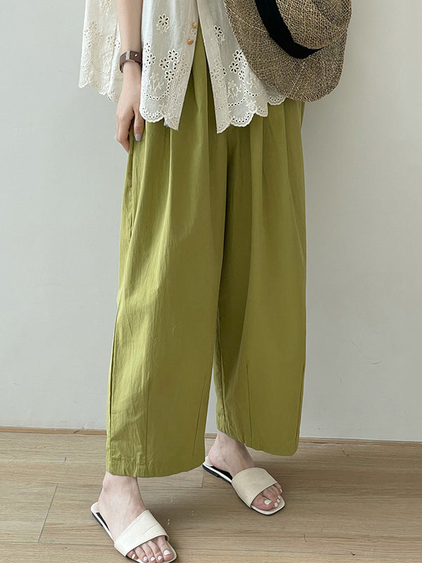 High Waisted Loose Elasticity Pleated Solid Color Split-Joint Pants Trousers