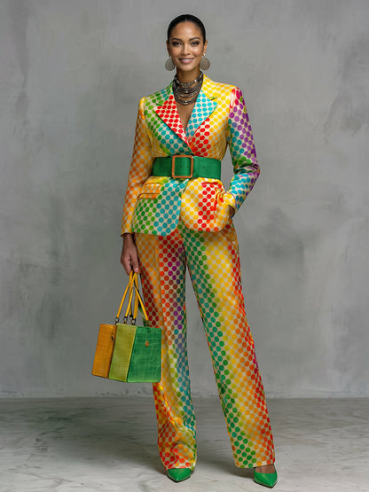 Polka-Dot Pockets Gradient Contrast Color Colorful Wide Leg Loose Trousers Suit Pants