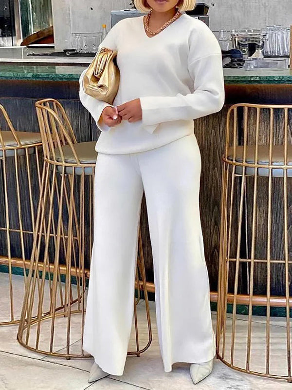 Wide Leg Solid Color Casual Pants Bottoms Trousers