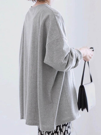 Long Sleeves Loose Solid Color Sweatshirt Tops