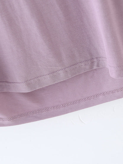 Short Sleeves Pleated Solid Color Heaps Collar T-Shirts Tops